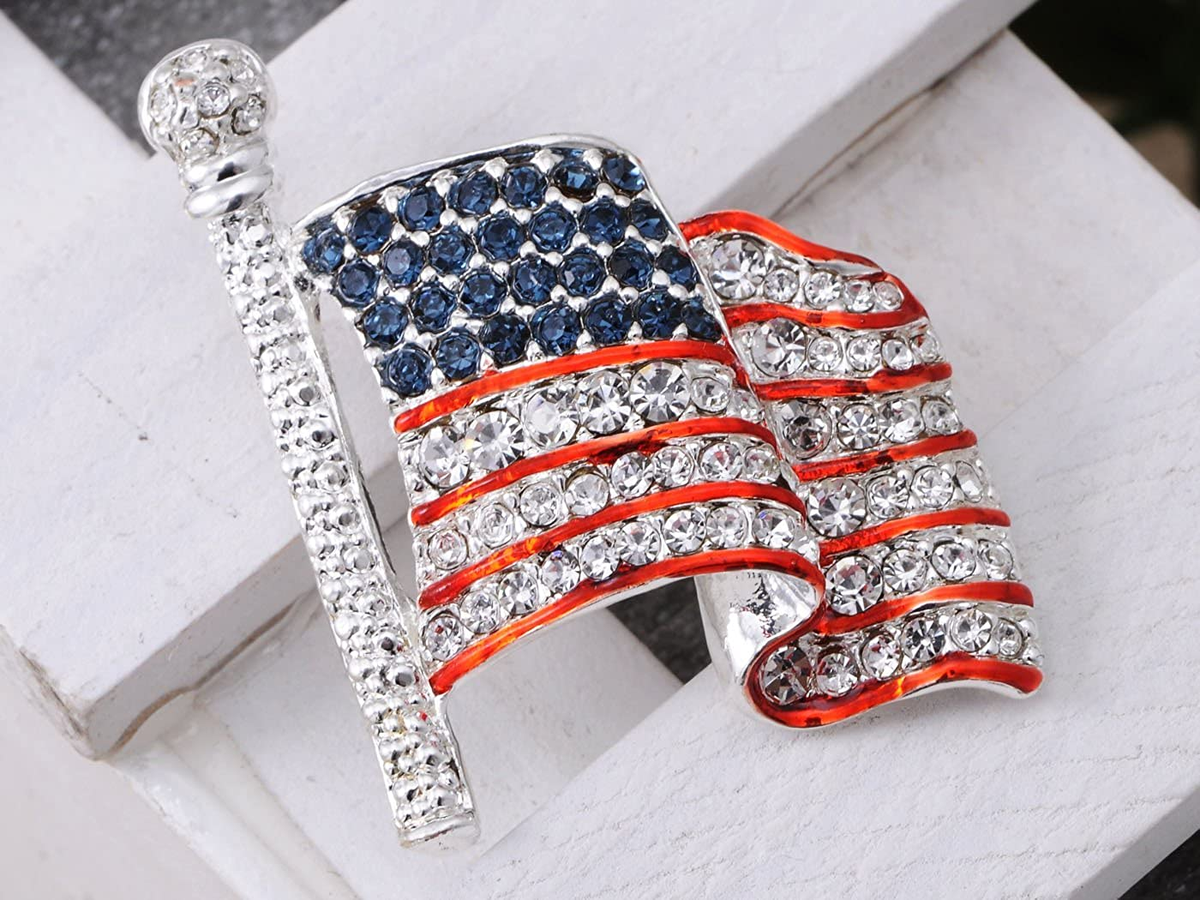 Crystal Rhinestone 4th of July American Flag Brooch – official